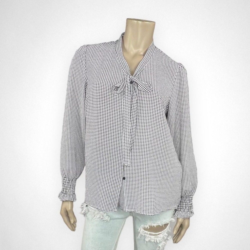 JULES & LEOPOLD Black‎ & White Houndstooth Blouse Medium Ruffle Cuff